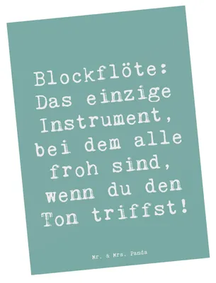 Produktbild von Mr. & Mrs. Panda Postkarte Spruch Blockflöte Freude - Meeresbrise - Geschenk, Grußkarte, Tenorblockflöte, Sopranblockflöte, Musik, Altblockflöte, Postkarten, Musiker
