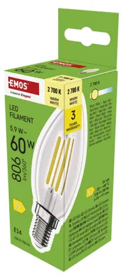 LED žárovka Filament svíčka / E14 / 5,9 W (60 W) / 806 lm / teplá bílá