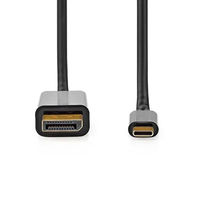 Image de Nedis Adaptateur USB-C - USB 3.2 Gen 1 - USB-C mâle - DisplayPort mâle - 4K@60Hz - 2.00 m - rond - plaqué or - PVC - noir - boîte