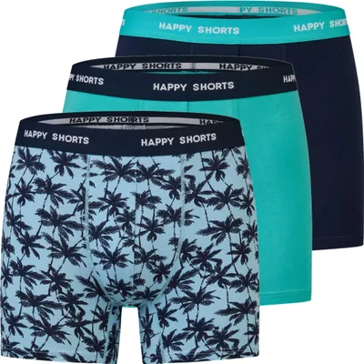 Produktbild von Happy Shorts Herren Trunk Jersey 3-Pack palms-türkis-dunkelblau - Größe M