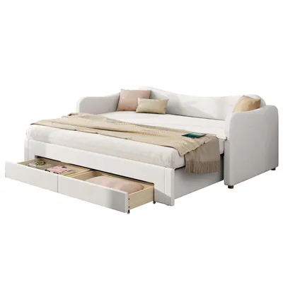 Produktbild von Schlafsofa mit Bettfunktion, Schubladen, Lattenrost, USB und Type-C, 90x200cm/180x200cm, Liegefläche erweiterbar, Polsterbett, Samt
