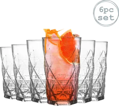 Produktbild von LAV 6 Stück Keops Art Deco Highball Gläser Set - Vintage Cut Glass Long Drink Cocktail Tumblers - 460ml