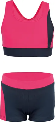 Produktbild von Aquarti Mädchen Sport Bikini - Racerback Bustier & Badehose, Farbe: Dunkelgrau/Pink, Größe: 158