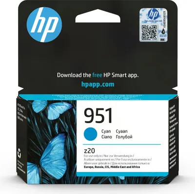 Obrázek produktu pro HP 951 Azurová originální inkoustová kazeta, Standardní výtěžnost, Azurová, Inkoust na pigmentové bázi, 8,5 ml, 1 kusů, Balení po jednom
