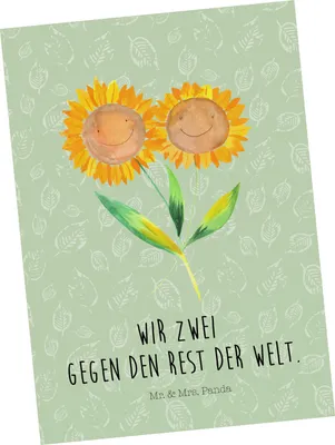 Produktbild von Mr. & Mrs. Panda Grußkarte Blume Sonnenblume - Blattgrün - Geschenk, Zusammen, bildkarte, Garten, Postkarten, Ansichtskarten, Sonnenblumen, einzelkarte, Freundin