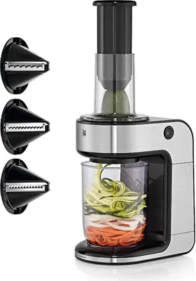Produktbild von WMF Kult X Gemüsenudeln Spiralschneider elektrisch, Zoodle Maker, Zucchini Nudeln Schneider, 3 Schneideinsätze und Auffangbehälter