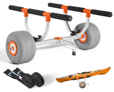Zdjęcie produktu dla Wózek kajakowy VEVOR, 158 kg, wózek kajakowy z nadmuchiwanymi oponamipoliuretan 30,5 cm i paskiem napinającym, wózek do transportu kajaków, kanoe, paddleboardów, jon boats, sprzętu do sportów wodnych, 810x990x570 mm