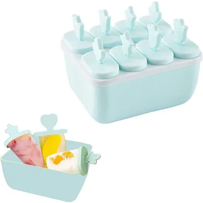 Produktbild von Eisformen, Eisformen für Eis am Stiel, 8-teiliges DIY-Eisformen-Set mit abnehmbarem Boden, wiederverwendbare Eisformen, Eiscremeformen für Kinder und Erwachsene (Blau)