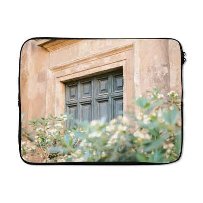 Produktbild von MuchoWow® Laptop Hülle 17 Zoll Laptoptasche Architektur - Tür - Blumen - Grün - Vintage - Zipper - Schutzabdeckung