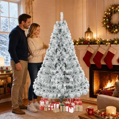 Produktbild von 180cm Künstlicher Weihnachtsbaum,Tannenbaum Beflockung mit Metallständer,Realistische Weihnachtsbäume für Haus Weihnachtsdekorationen