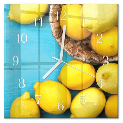 Immagine prodotto di Orologio da parete Tulup Glasuhr, orologio da cucina, vetro vero, 30x30 cm, design moderno e decorativo, silenzioso, lancette bianche, motivo: limoni