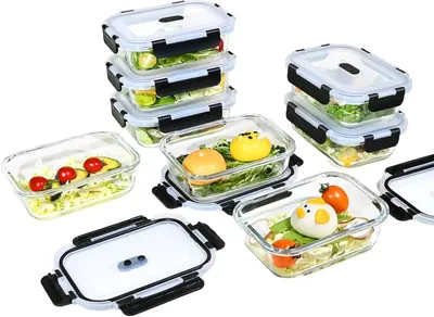 Obrázok produktu pre Sada vzduchotesných nádob s vekom – 8 kusov, objem 640 ml – s tesnením zabraňujúcim úniku, vhodné do mikrovlnnej rúry, vhodné do umývačky riadu, bez BPA, vhodné do mrazničky
