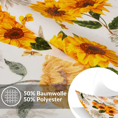 Tischdecke Landhaus Sonnenblumen Orange 350x140cm Schnittkante Wasserabweisend abwaschbar, Hauptbild