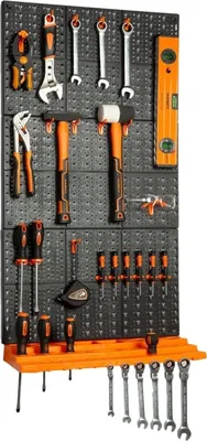 Produktbild von HANDY – Wand-Werkzeughalter für Garage oder Schuppen – 3 Paneele – mit Zubehör! - Werkzeugorganizer - Werkzeugwand - Aufhängesystem - Werkzeugtafel