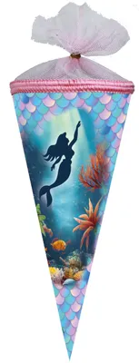 Produktbild von Nestler Schultüte 22cm rund Tüllverschluss mit Textilborte "Meerjungfrau"