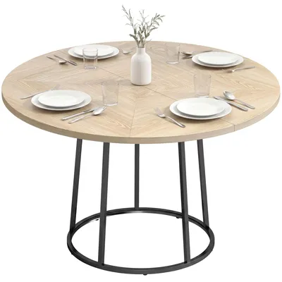 Produktbild von Runder Esstisch für 4 bis 6 Personen, Ø 120 x 75 cm, Küchentisch mit konischem Metallgestell, Naturholz
