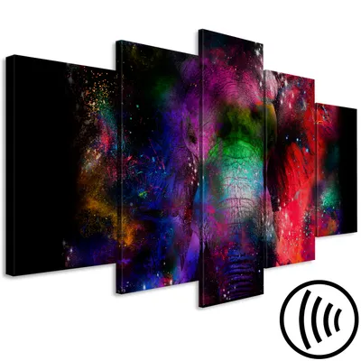 Immagine prodotto di Immagine acustica animali 200x100 cm immagini schiuma acustica ad alte prestazioni fonoassorbente isolamento acustico tela 5 pz parete murale acustica ambiente isolamento acustico elefante colorato nero g-C-0340-b-m