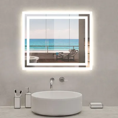 Image de Miroir lumineux dimmable, 60x50cm, avec mémoire, salle de bain anti-buée, 6000k blanc froid, IP44