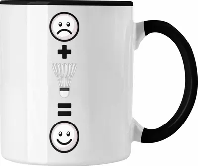 Produktbild von Trendation - Badminton Tasse Geschenk für Badminton-Spieler Trainer Lustige Geschenkidee :( + Badminton = :) Geburtstag (Schwarz)