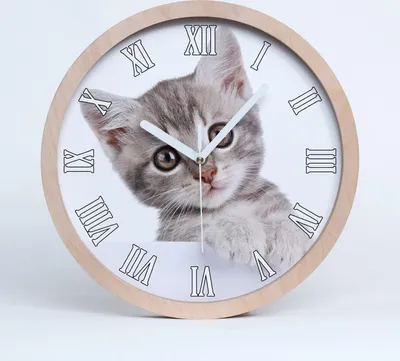 Produktbild von Holzuhr 25fi cm wanduhr - weiße Spitzen - graue Katze