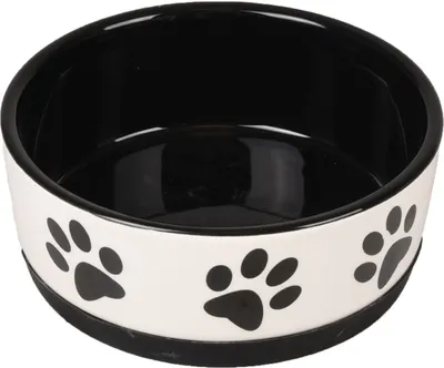 Image de Gamelle pour oiseaux Flamingo Kenzo en céramique noir et blanc, dimensions : 14 cm