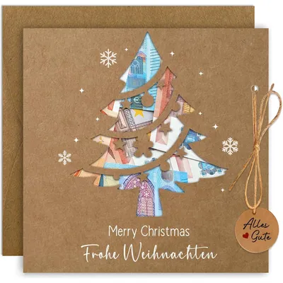 Immagine prodotto di Confezione natalizia per regalare denaro, con cartoncino a tema natalizio e busta in carta kraft