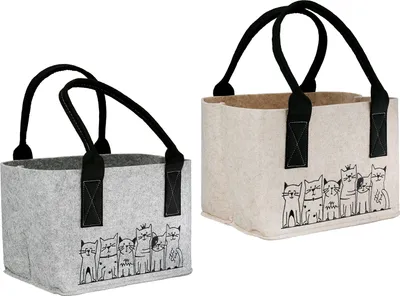 Image de Gilde Tasche, "Katzenbande", Katzenmotiv, Filz, beige, hellgrau, L. 22 cm, B. 30 cm, H. 22 cm 55910 4063387559109 2 Stück (2-fach sortiert)