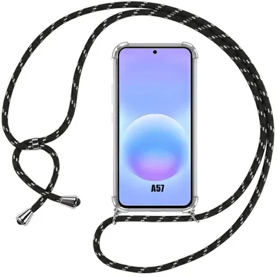 Image de Coque pour Samsung Galaxy A57 5G, Protection Renforcée TPU Antichoc Transparent avec Cordon Noir
