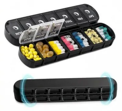 Produktbild von Tablettenbox 7 Tage Morgens Abends, Medikamentenbox Klein für Unterwegs, BPA-Frei, Schwarz