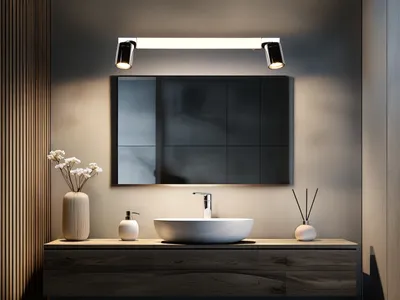 Produktbild von LED Bad Spiegelleuchte für Badezimmer mit Schalter und 2 Strahlern Chrom B: 60cm