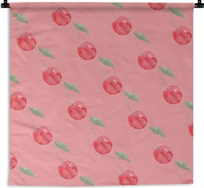 Produktbild von MuchoWow® Wandteppich Wandbehang Kirschen - Aquarell - Rosa 150x150 cm Tapisserie Dekoration Wandtuch - Wohnaccessoires - Modernes