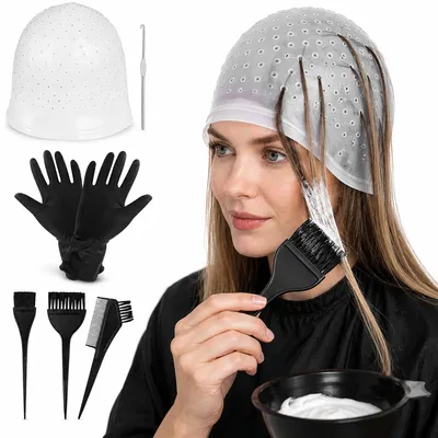 Produktbild von Wiederverwendbare Silikon Haarfärbekappe Set mit Strähnennadel&Kamm, umweltfreundlich, für präzise Highlights,Balayage&professionelle Färbetechniken