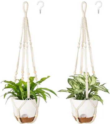 Image de Pots suspendus pour plantes, en macramé, à arrosage automatique, lot de 2, pour l'intérieur