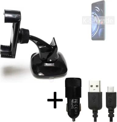 Produktbild von K-S-Trade Halterung kompatibel mit Xiaomi Redmi Note 11SE Windschutzscheibe / Armaturenbrett + LADEGERÄT mit Mico USB Kabel Autohalterung KFZ Halter