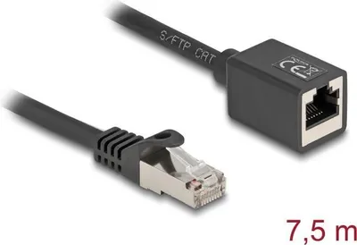 Productafbeelding van Delock - Netwerkkabel verlengerstuk - RJ-45 (mannelijk) naar RJ-45 (vrouwelijk) - 7,5 m - 6 mm - S/FTP - CAT 6a - zonder haak, halogenenvrij - Zwart