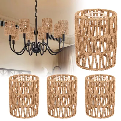 4er Set Lampenschirm Boho 12x12x15cm Rattan Hängelampe