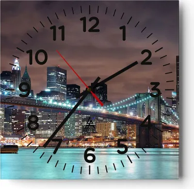 Produktbild von Wanduhr - Quadrat - Glasuhr - Stadt Brücke Wolkenkratzer - 30x30cm - Schleichendes Uhrwerk - Lautlos - zum Aufhängen bereit - Dekoration Modern - Wanddekoration aus Glas - C4AC30x30-0218