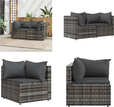 Image de vidaXL Canapés d'angle de jardin avec coussins 2 pcs. Poly Rattan gris - Canapé d'angle - Canapés d'angle - Canapé - Canapé d'extérieur