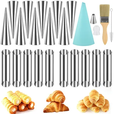 Produktbild von 23 Stück Cannoli Formen Röhrchen Edelstahl Schillerlockenform Backform Hörnchen