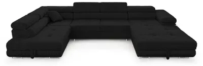 Zdjęcie produktu dla Narożnik CORDO  XXL, Szeroki Sztruks, czarny,  345 cm, U-kształtny, Funkcja Spania, Lewy
