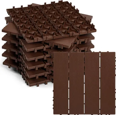 Obrázek produktu pro Izrielar 44 kusů plastových terasových dlaždic 30x30 cm – snadná pokládka na klik, odolné proti povětrnostním vlivům a zatížení až 450 kg/m² hnědé 4 m²