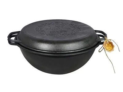 Produktbild von Gusseisen Kazan 8 L Ø34 cm mit Pfannendeckel MAYSTERNYA – Kessel für Induktion, Grill & Feuer