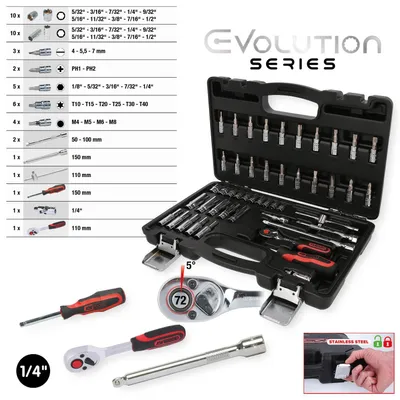 Produktbild von KS Tools 1/4 CHROMEplus Steckschlüssel-Satz, 47-tlg.