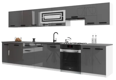 Produktbild von Belini Moderne Küchenzeile Küchenblock ITALIA 3 - Küchenmöbel 320cm Grau Hochglanz - Einbauküche mit Hängeschränke, Unterschränke & Arbeitsplatten