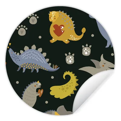 Produktbild von MuchoWow® Runde Wandtattoo - Wandsticker Tapete Aufkleber Dino - Kinder - Schnittmuster - Jungen - Mädchen - Dinosaurier Ø 30 cm Selbstklebend und Repositionierbar - Wandaufkleber - Kreis - Wandbild - Fototapete - Selbstklebend - Dekoration - Wandschmuck - Schlafzimmer