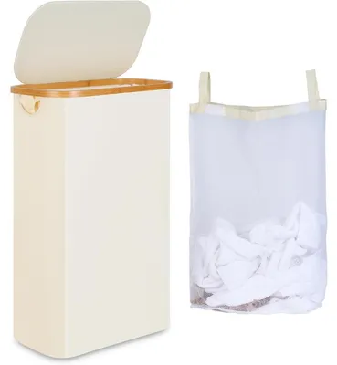 Produktbild von Wäschekorb 60L schmal mit Deckel und herausnehmbarer Innentasche Beige