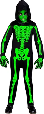 Produktbild von Overall Skelett schwarz grün Halloween Kinder, Groesse:158