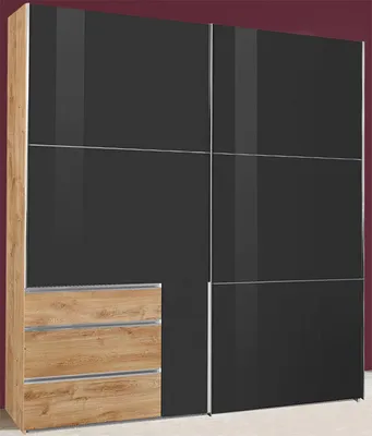 Produktbild von Schwebetürenschrank Kleiderschrank Level 2-türig 200cm plankeneiche glasgrau