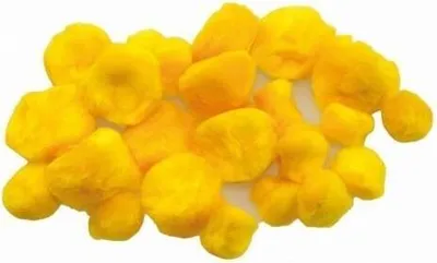 Produktbild von 24 flauschige gelbe Bastelartikel in verschiedenen Größen: 2.5cm, 3.5cm, 4 cm