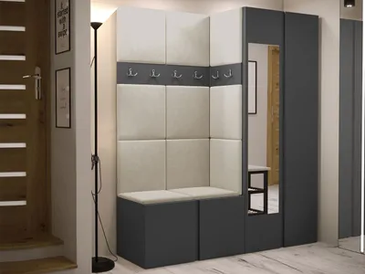 Obrázek produktu pro Stěna do předsíně s čalouněnými panely 42x42 SELAND 10 - grafitová / béžová